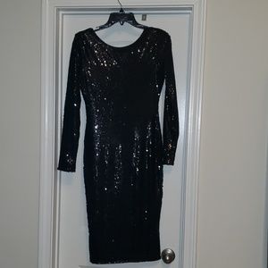 Black Sequins Midi Dress